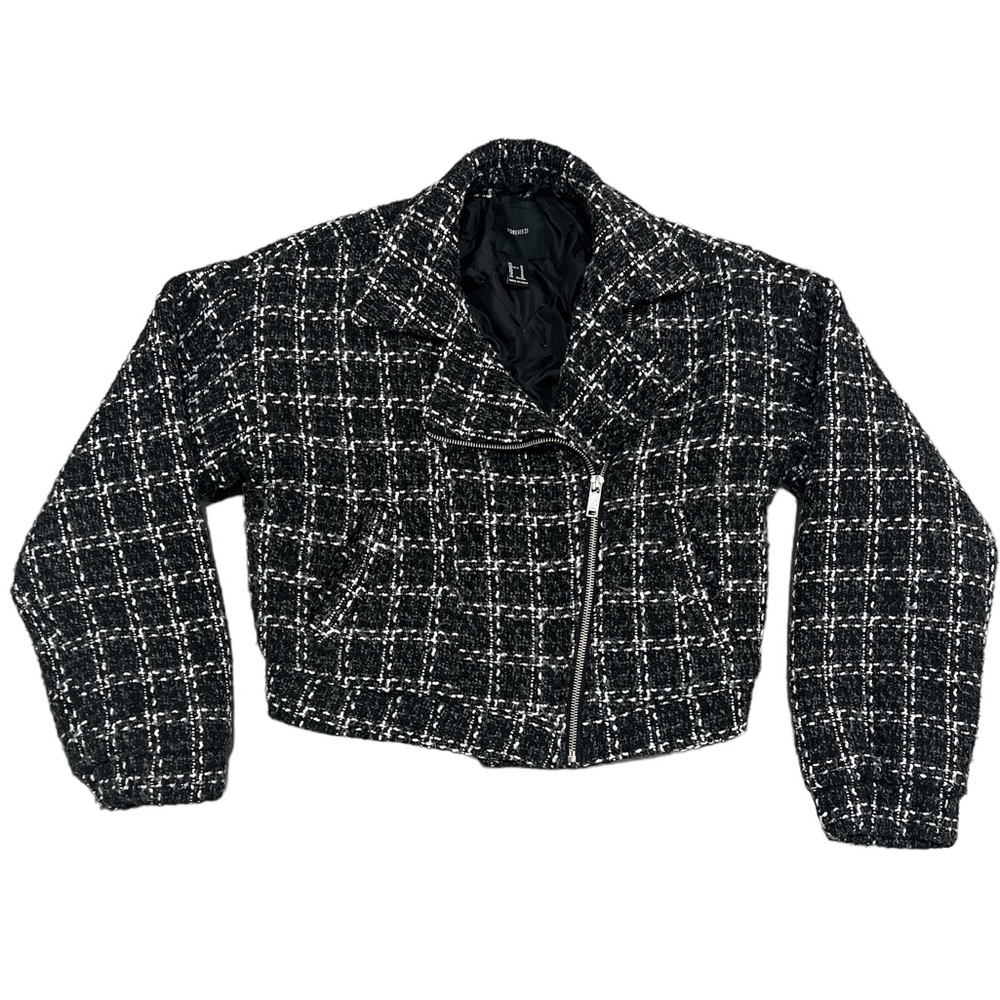 Forever 21 Cropped Black White Houndstooth Jacket